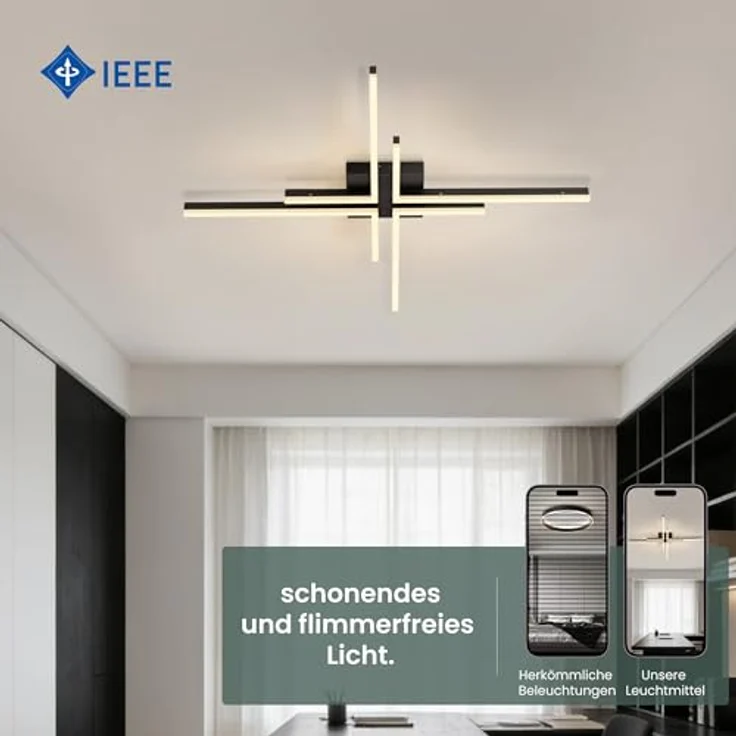 Mai & Mai LED Deckenleuchte Alivetta25039, Fernbedienung, stufenlos dimmbar 3000-6400K, 48W, Sandschwarz für Schlafzimmer, Wohnzimmer, Arbeitszimmer, Flur – Bild 5