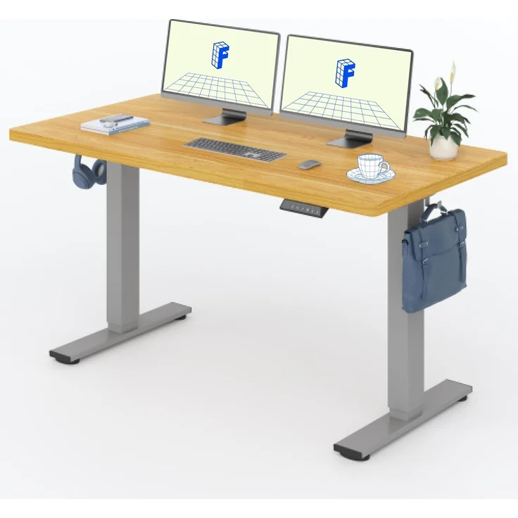 FLEXISPOT Höhenverstellbarer Schreibtisch 160×80cm, mit Haken und 25mm EINTEILIGER Tischplatte, ergonomischer Schreibtisch mit LED-Höhenanzeige und Memory-Funktion (Ahorn,Grau) – Bild 1