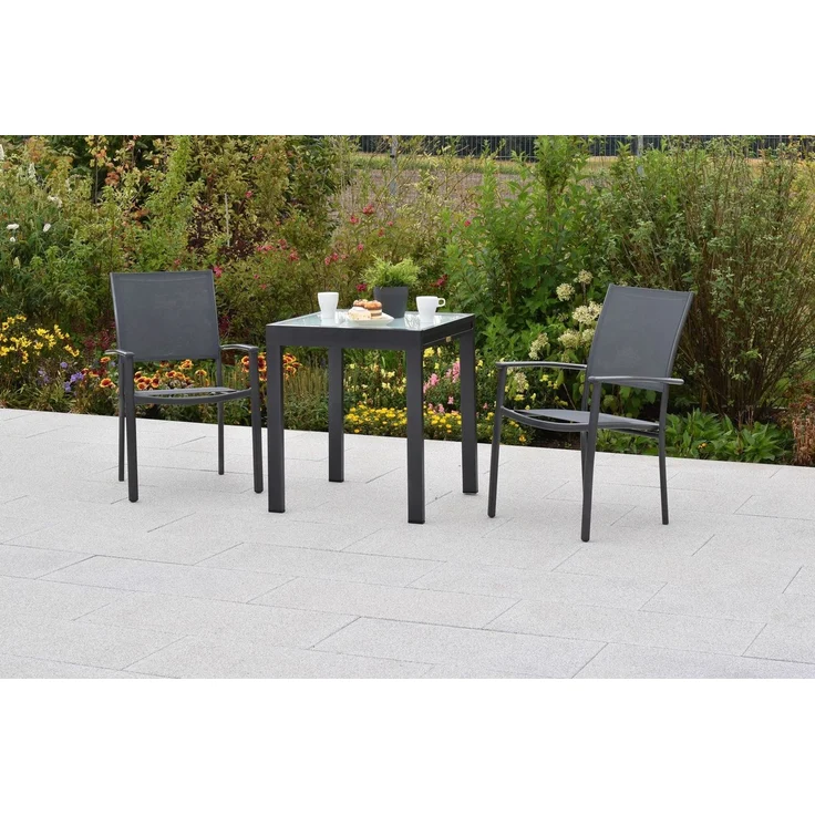 MERXX Balkonset »Milano«, (Set, 3-tlg), Sessel stapelbar, matte Glasplatte – Bild 1