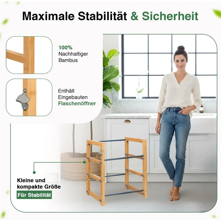 Dimono Flaschenregal DIMONO Bambus Getränkekisten Regal – Ablage für 2/3/6 Kisten, für Bier, Wasser & Limonade, Leergut Aufbewahrung – Bild 4
