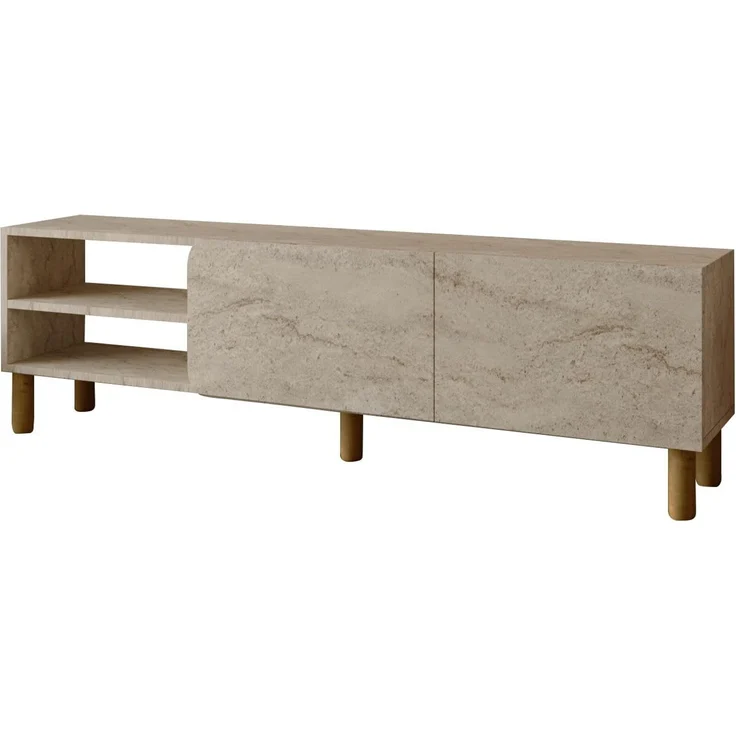 Stilvoller TV-Ständer, 150 cm, Travertin-Farbe, 100% melaminbeschichtete Spanplatte, Wandmontage, 18 mm stark | Modernes Design