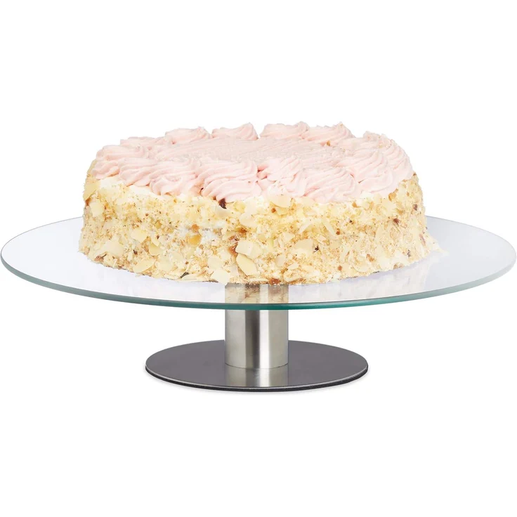 Relaxdays Tortenplatte drehbar, Standfuß, Kuchenplatte zum Dekorieren, Torten Drehteller für Kuchen, Ø 30cm, transparent, 1 Stück – Bild 1