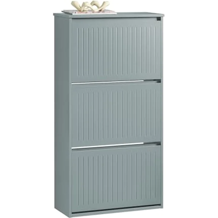 SoBuy Schuhschrank, Grau, 3-klappige Schuhaufbewahrung aus MDF, 61x120x26 cm, belastbar bis 26 kg – Bild 1