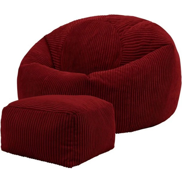 Icon Kingston Sitzsack mit Hocker Cord, Burgund, Sitzsack Erwachsene mit Füllung, Bean Bag, Cord Sessel, Lounge Sessel, Lounge Stuhl, Schlafzimmer, Wohnzimmer, Wohnzimmer Möbel – Bild 4