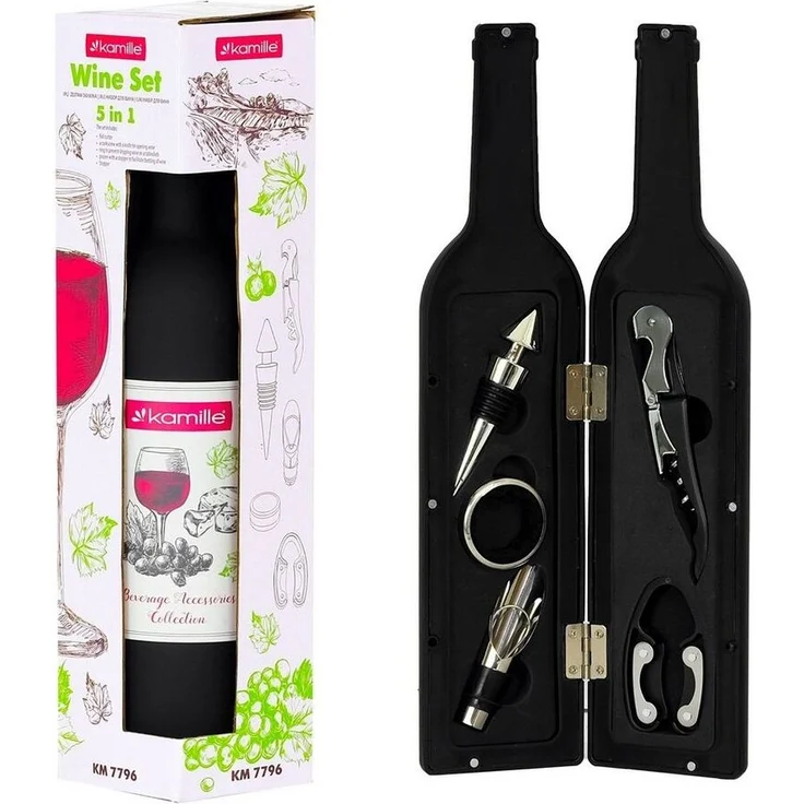 4BIG. fun Kochbesteck-Set Weinzubehör-Set 5 tlg. Geschenkset Weinaccessoires (Weinkorkenzieher, Weinausgießer, Weinkapselschneider, Tropfring, Flaschenverschluss, 5-tlg) – Bild 3
