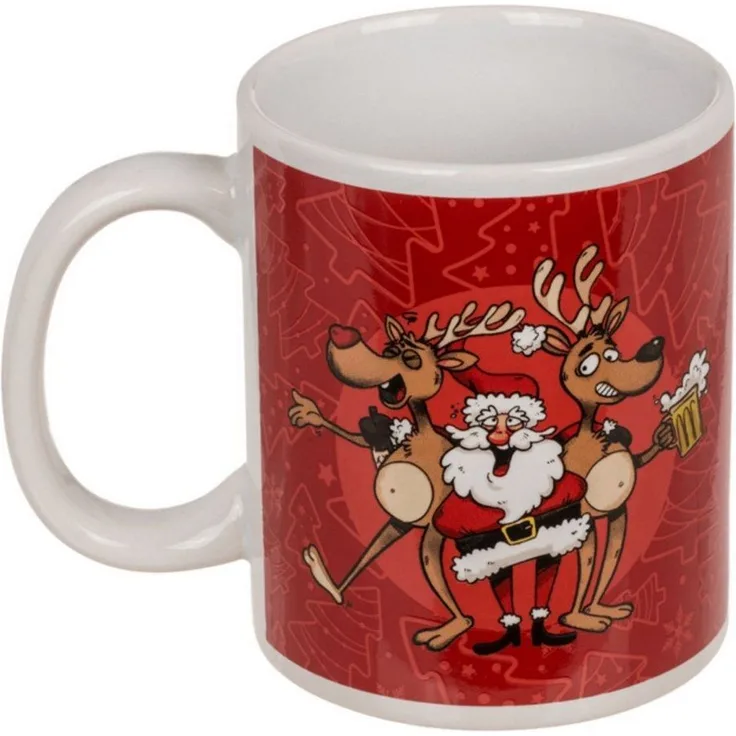 Tasse aus Steingut mit Crazy Santa Motiv Weihnachtstasse ca. 10 x 8 cm Advent rot
