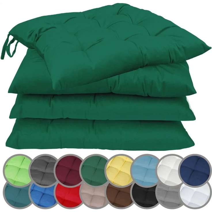 NatureMark 4er Set Stuhlkissen mit Bändern Gr. 40x40 cm Sitzkissen gefüllt, Dunkel grün – Bild 5