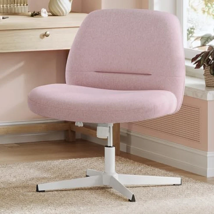 Songmics HOME Bürostuhl, Schreibtischstuhl, Drehstuhl, breite Sitzfläche zum Sitzen im Schneidersitz, modern, mit Kreuzfuß/Fußkreuz, höhenverstellbar, Wippfunktion, für Büro, Homeoffice, pastellrosa OBGDE046R01 – Bild 2
