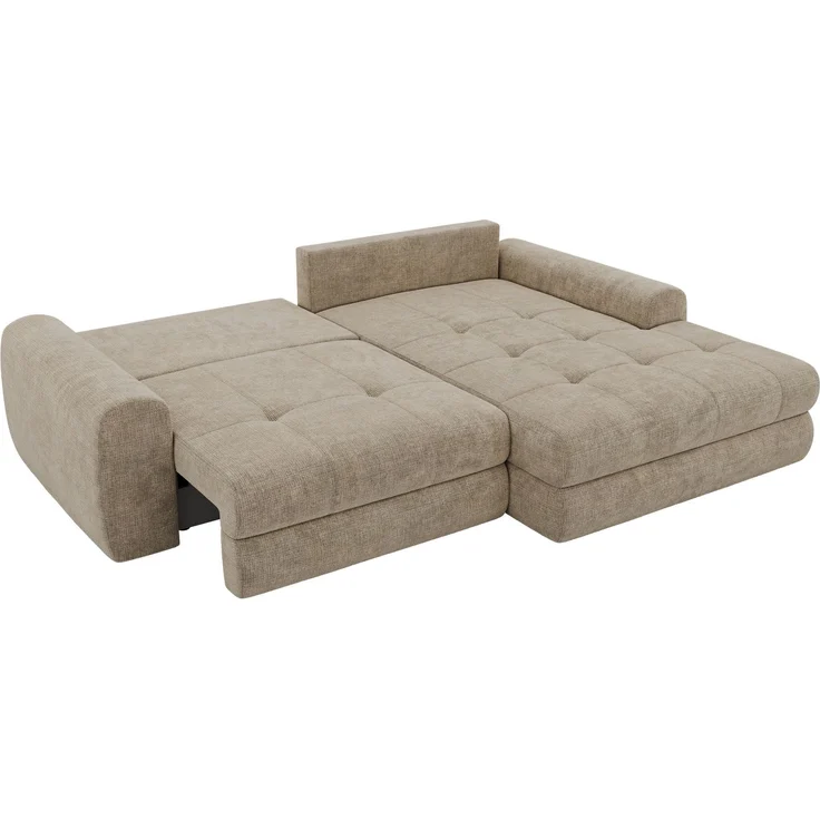Sofa L-Form ARELIA L mit Schlaffunktion, Wohnzimmer Sofa, Wellenfederung, Sofa mit DL-System - Schenille grob gewebt Beige - Links – Bild 11