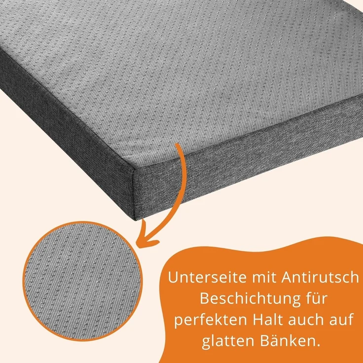sleepling Bankauflage dunkelgrau 140x40 cm, Bankkissen, Sitzkissen für Fensterbank, Bezug waschbar, Unterseite Antirutsch, Made in EU – Bild 3