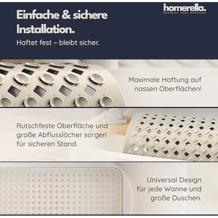 Homerella Badematte rutschfest Hautsensitiv 88x39cm, INKL. AUFHÄNGUNG, Antirutschmatte Badewanne BPA frei, Duschmatte schimmelresistent & maschinenwaschbar – Bild 5