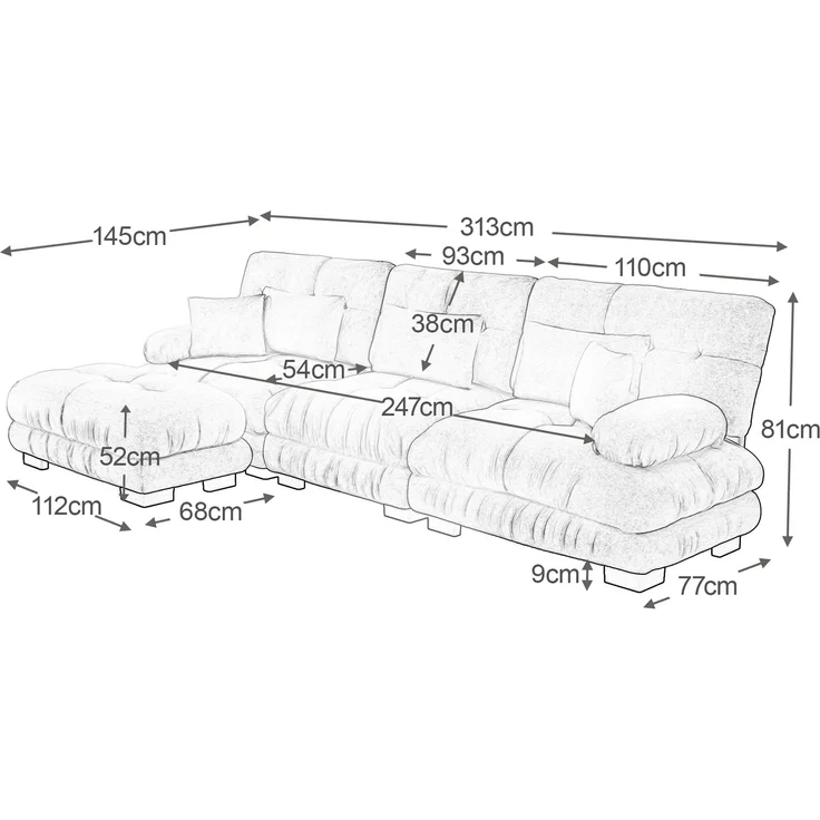 Modulares Sofa aus Chenille 313x145x81 cm mit runden Armlehnen und Ottomane, beige – Bild 4