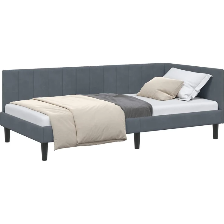 vidaXL Eckbettgestell mit Kopfteil Dunkelgrau 90 cm x 200 cm Samt 42016349 – Bild 1