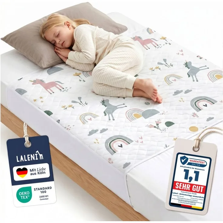 Matratzenauflage Bettunterlage wasserdicht Kinder, knisterfreie Matratzenauflage Laleni, mit rundum Gummizug oder seitliche Einstecklaschen