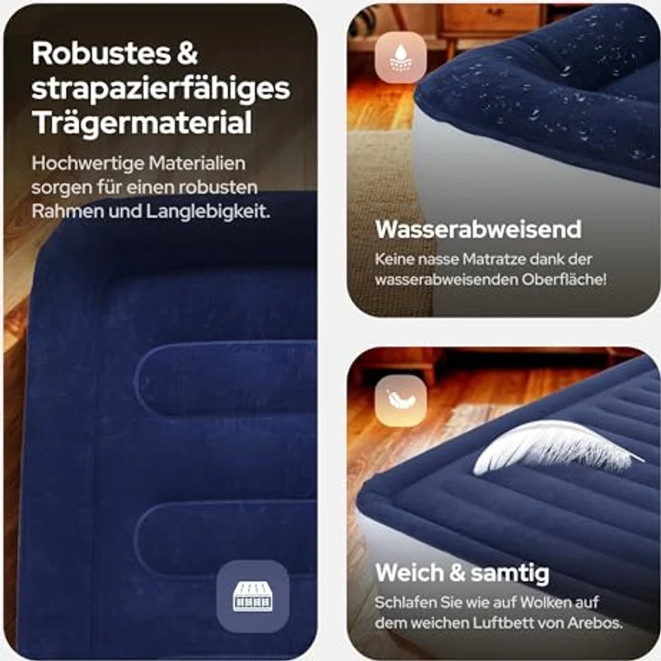 Arebos Luftbett, Selbstaufblasend mit Pumpe, Pumpe 2in1 Funktion: Inflation & Deflation, 203 x 152,5 x 51 cm – Bild 8