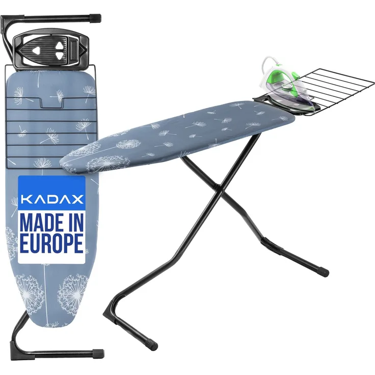 KADAX Bügelbrett 120 x 42 cm mit Griff, breite Eisentischplatte, klappbar