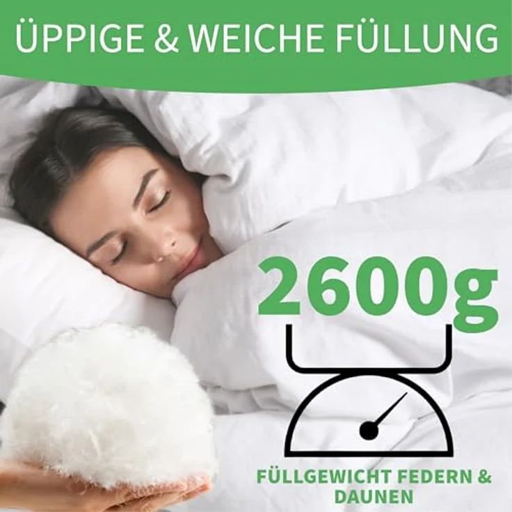 Welldora Komfort Bettdecke 200x200 zweiteilig | 100% weiche Federn & Daunen | Fachärztlich geprüft, Oeko-Tex, Allergiker | Zert. für Tierwohl | 2 Decken Vierjahreszeiten Daunendecke Sommer & Winter – Bild 3