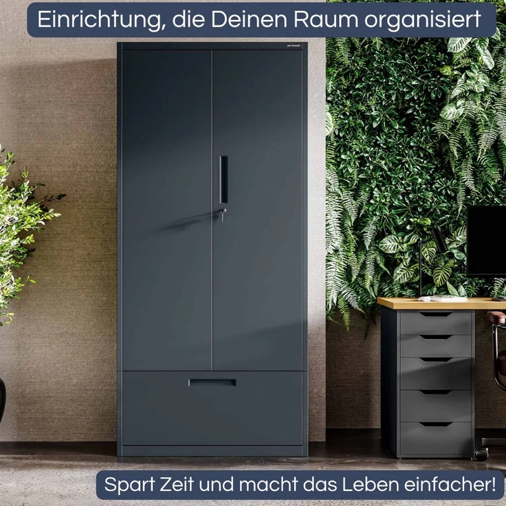 Metallschrank mit Hohe Schublade RUEL - 195x90x40cm Anthrazit | Büroschrank Aktenschrank Stahlschrank Fachbodenschrank Werkstattschrank – Bild 3