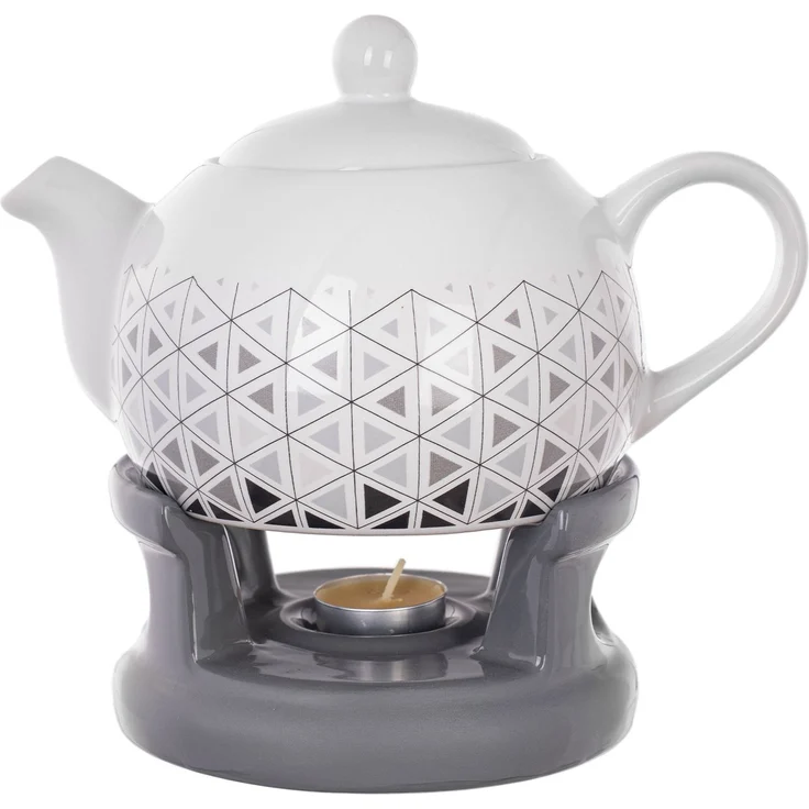 KADAX Teekanne 1L mit Stövchen Set, Kaffeekanne aus Porzellan mit Deckel, Griff und Teestövchen, Kanne mit Teelicht Wärmer für Tee, Teeservice (Grau/Weiß) – Bild 6