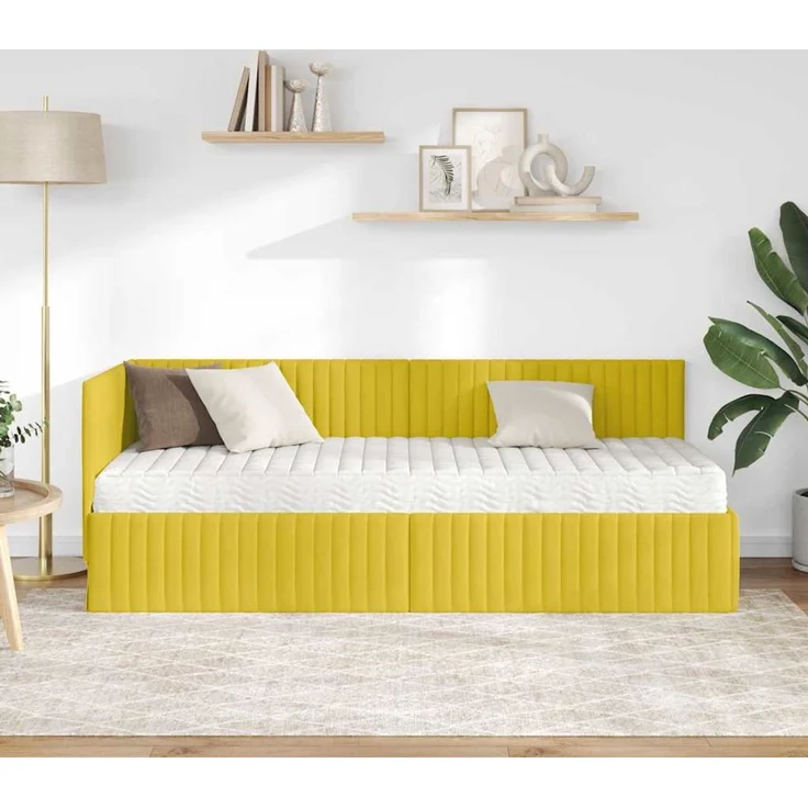vidaXL Eckbettgestell mit Matratze mit Kopfteil 2 pcs Gelb Samt 3393804 – Bild 3