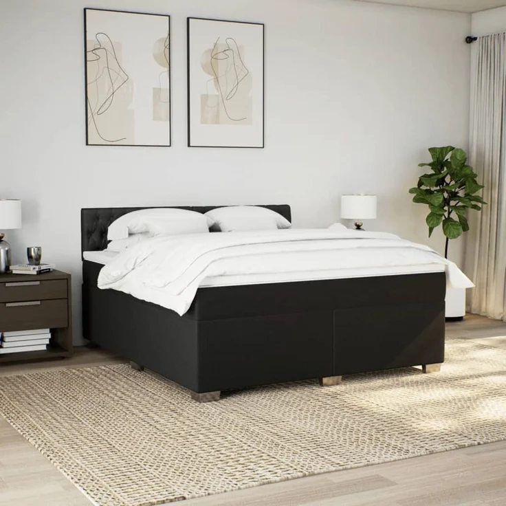 vidaXL Boxspringbett mit Matratze Schwarz 180x200 cm Stoff 3285976 – Bild 3