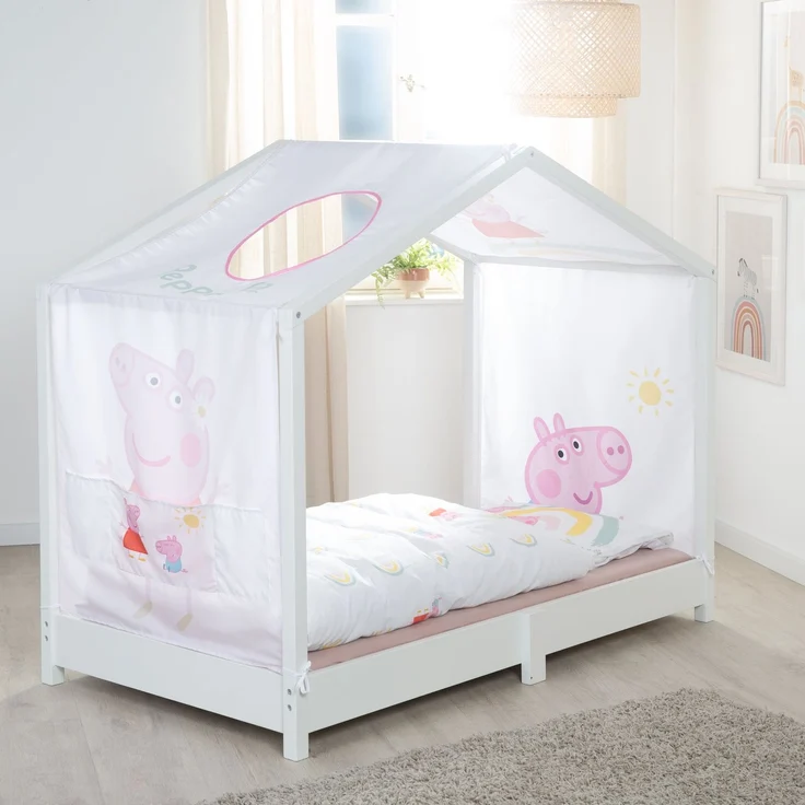 roba Bezug für Montessori Hausbetten 70 x 140 cm im Peppa Pig Design - Passendes Zubehör zum Umbau in Himmelbett - Inkl. 3 Aufbewahrungstaschen & Dachfenster – Bild 6