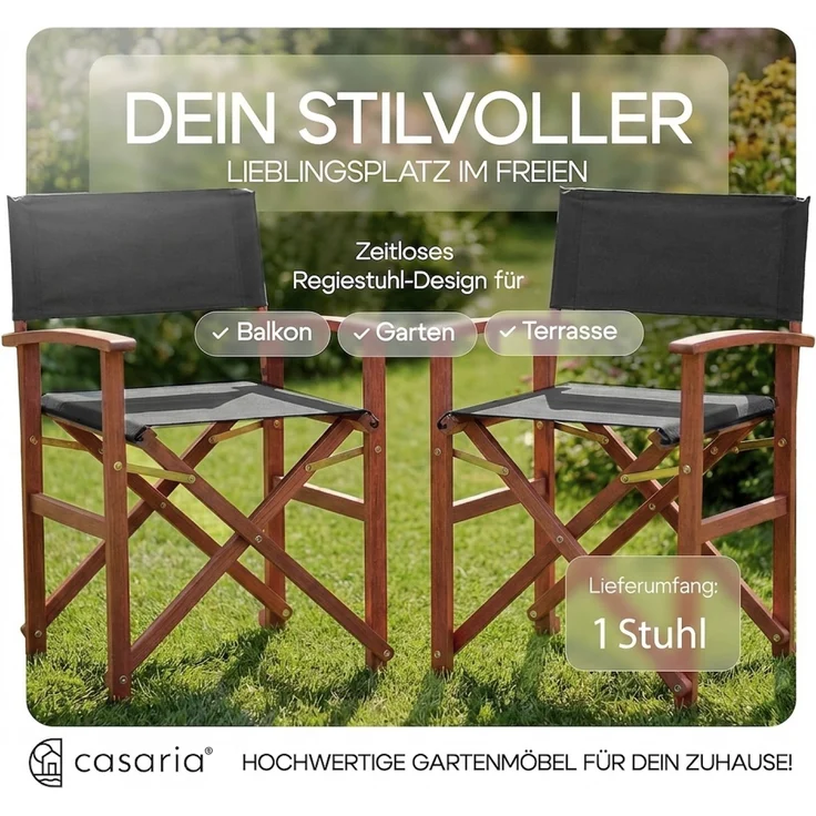 CASARIA® Regiestuhl aus FSC® Eukalyptusholz Anthrazit – Bild 2