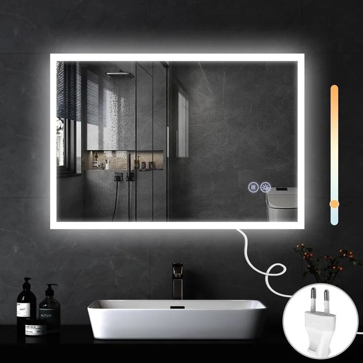 ZMH Spiegel Bad Badspiegel mit Beleuchtung - LED Wandspiegel Rund 100X60cm Badezimmer Badezimmerspiegel mit Touch-Schalter und Entfogger-Funktion Lichtspiegel Dimmbar 3000K-6500K