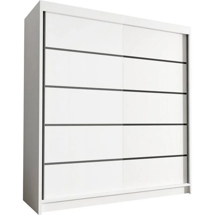 Kleiderschrank Harry IV 180 cm - Groß Schwebetürenschrank, Schiebetürenschrank mit Kleiderstange und Einlegeboden, Schlafzimmerschrank, Schiebetüren - 180x215x58 cm (Weiß) – Bild 3