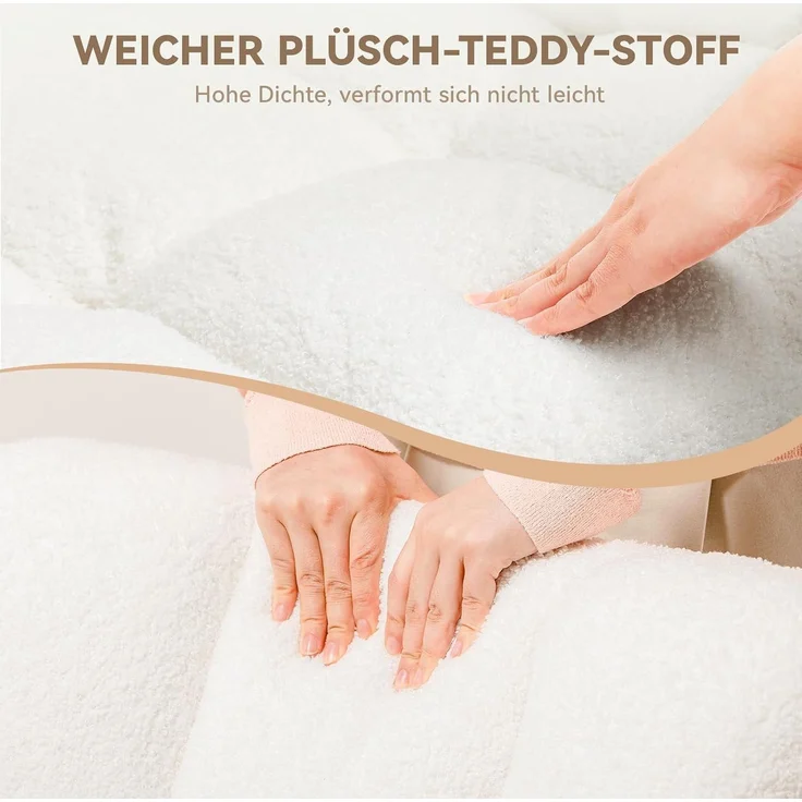 COMHOMA Schaukelstuhl, Relaxsessel mit Armlehnen, Ohrensessel aus Teddy-Plüsch Schaukelsessel, bis 150 kg belastbar, sonnenliege gartenliege für Schlafzimmer, Wohnzimmer, Stilvolles Design weiß – Bild 5