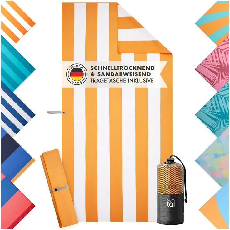 Blumtal Reisehandtuch Strandhandtuch 90x180 cm aus Mikrofaser - kompakt & schnelltrocknend, sandfrei mit Band - Mikrofaser Handtuch groß mit Wellen-Muster