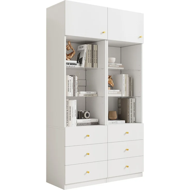 U-life Vitrine 100x40 cm, fürs Schlafzimmer, Hochschrank, Aufbewahrungsschrank, Bücherregal, Offenem Stauraum, MDF, Weiß – Bild 5