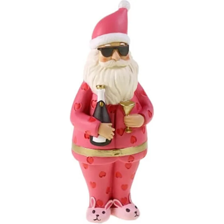 Originelle XL Santa-Dekofigur in Pink mit Bunnyschuhen aus Polyresin für Innen