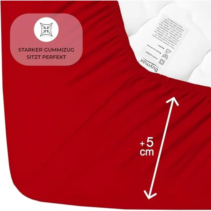 Buymax® Topper Spannbettlaken 140x200 cm Spannbetttuch 100% Baumwolle Jersey für Matratzentopper bis 12 cm Matratzenhöhe Bettlaken für Boxspringbett Topper, Rot – Bild 4