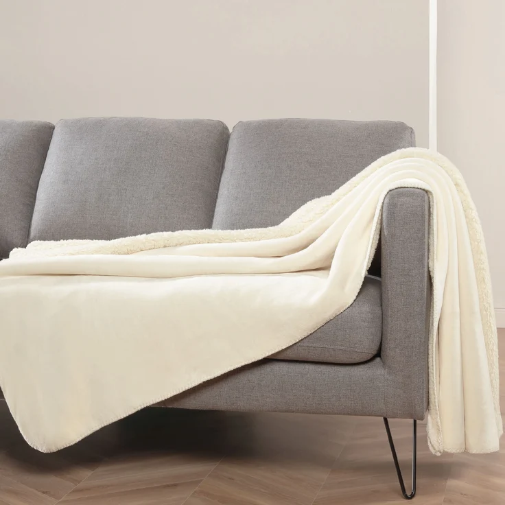 Kuscheldecke "Teddy Fleece" Sherpa/Flanell, 150x200cm Creme – Bild 2