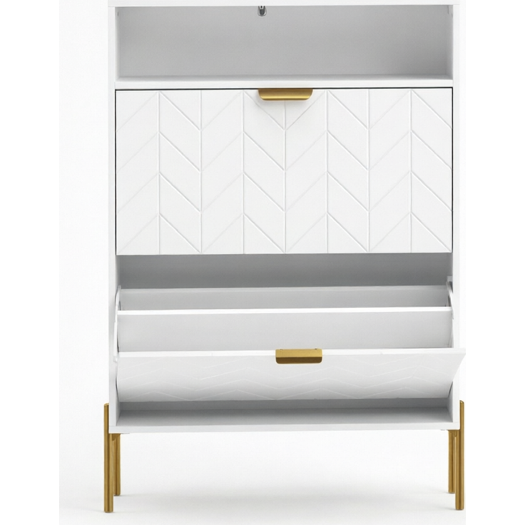 DESVIAE Garderobenschrank Weiß aus MDF/Partikelplatte – 80x110x23,7 cm – 2 Kippschränke, offenes Fach – Bild 6