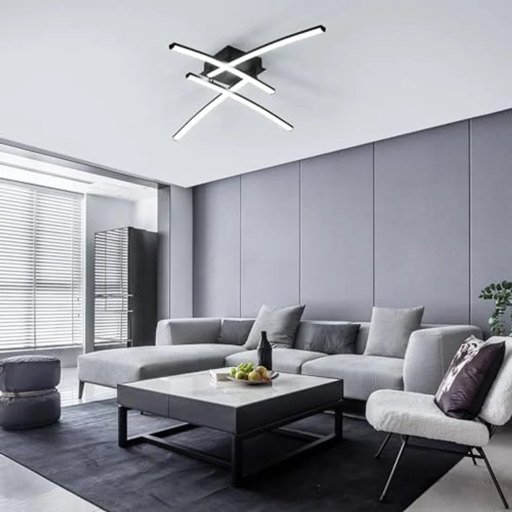 Goeco LED Deckenleuchte 34W, 3800LM Modern Deckenlampe Schwarz mit 4 Lichtleisten, 6500K Kaltes weißes Licht LED Lampen Deckenbeleuchtung für Wohnzimmer Schlafzimmer Büro – Bild 5