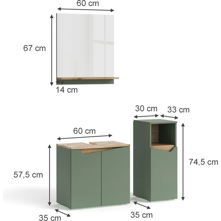 Badmöbel-Set Marelle Grün/Artisan-Eiche 3-teilig Vicco – Bild 2