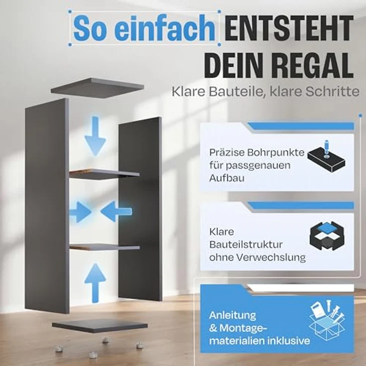 BMG Möbel Standregal NIZZA, Aktenregal, Würfel, Säulen Regal mit 3 Fächern, Made in Germany – Bild 7