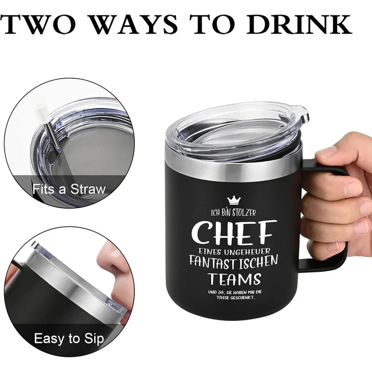 Livole Chef Tasse 350ml Edelstahl Becher Schwarz Kaffeetasse 12oz to go – Bild 6