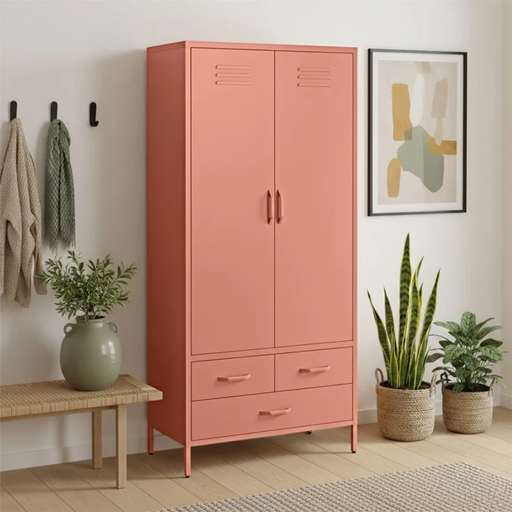 skølm 'Atria' Kleiderschrank mit 3 Schubladen, Metall, 170x45x80 cm, terrakotta, Garderobe mit 4 Fächern und 2 Kleiderstangen – Bild 8