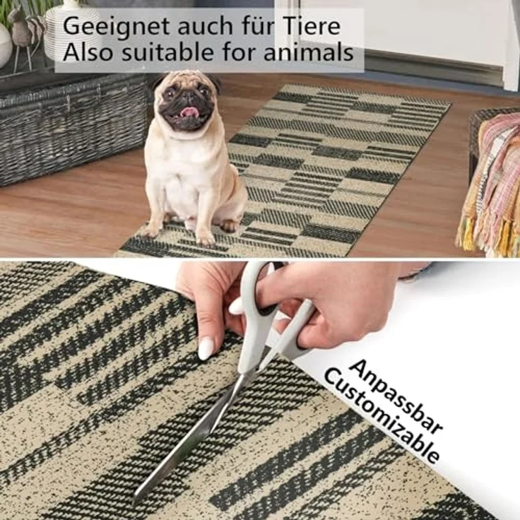 ANRO Küchenläufer Hochwertig GreenLine Flurläufer Teppichläufer Textil, Eckig, Bodenläufer 100x52cm Barcode Patchwork Dunkel pflegeleicht – Bild 6