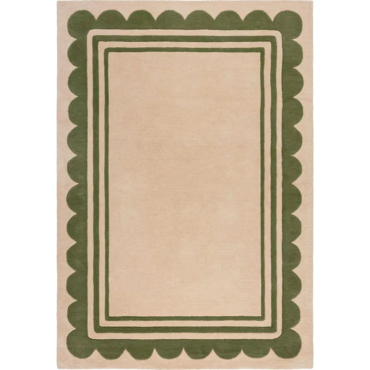 XXXLutz Handwebteppich Lois, Rechteckiger Teppich in Grün-Beige, 160x230 cm, AZO-frei, Handmade in India, für Fußbodenheizung geeignet