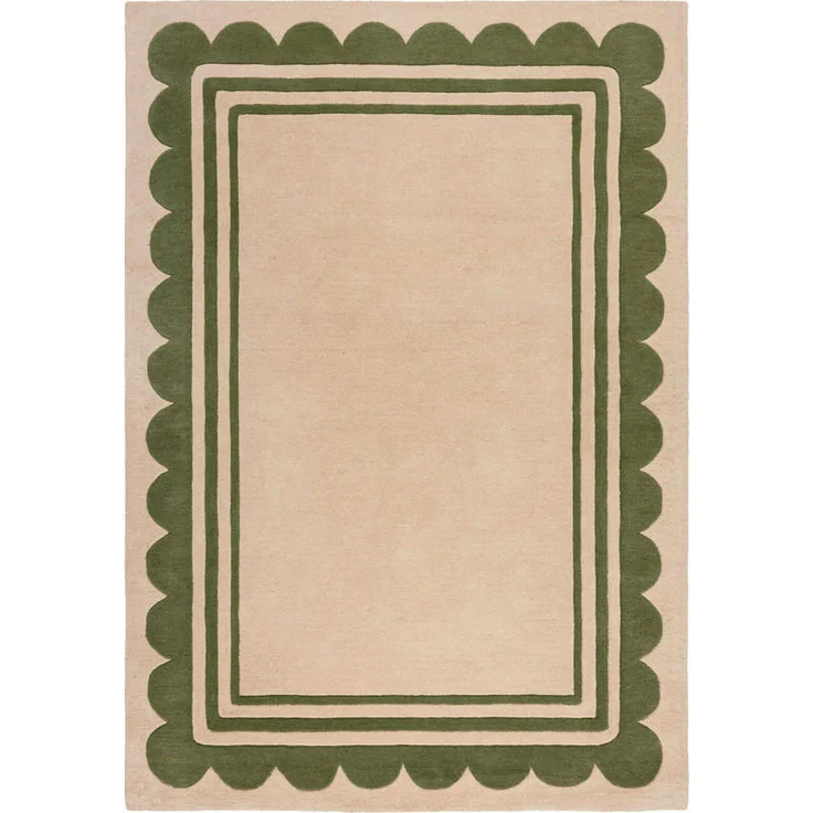 XXXLutz Handwebteppich Lois, Rechteckiger Teppich in Grün-Beige, 160x230 cm, AZO-frei, Handmade in India, für Fußbodenheizung geeignet