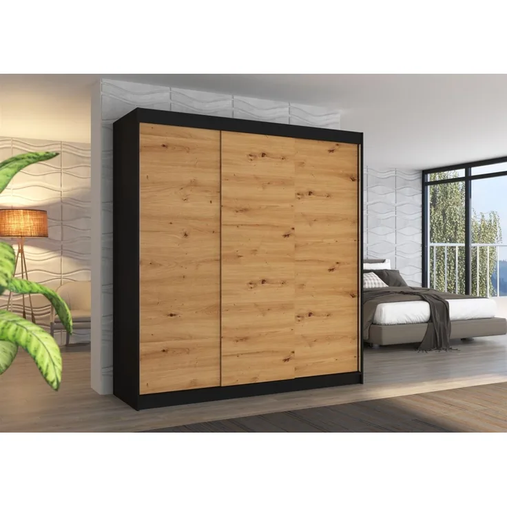 Schiebetürenschrank Schrank Nr. 435 in Schwarz- Artisan matt 200 x 215 x 58 cm