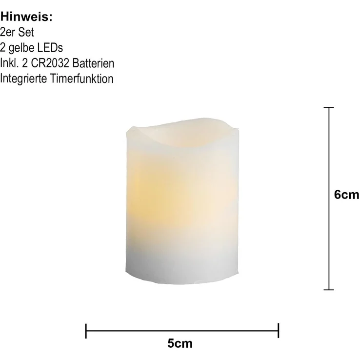 LED Blockkerzen -May', Batterie und Timer, Echtwachs, weiß, 2er-Set – Bild 4