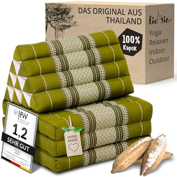 livasia Sitzsack Thaikissen 3 Auflagen (Classic) vegan und handgefertigt, 175x50x8cm, Kapok – Bild 2