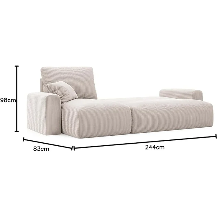 Ecksofa 244 x 106 cm mit Schlaffunktion (200 x 125 cm) – 3-Sitzer-Ecksofa aus Cord mit Bettkasten – Wohnzimmer-Eckcouch – Bild 2