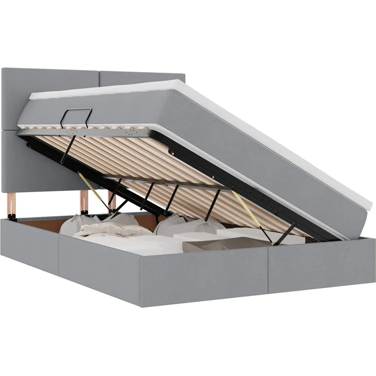 vidaXL LED-Speicherbett mit Matratze Hellgrau 140 x 200 cm Stoff 3372357 – Bild 2