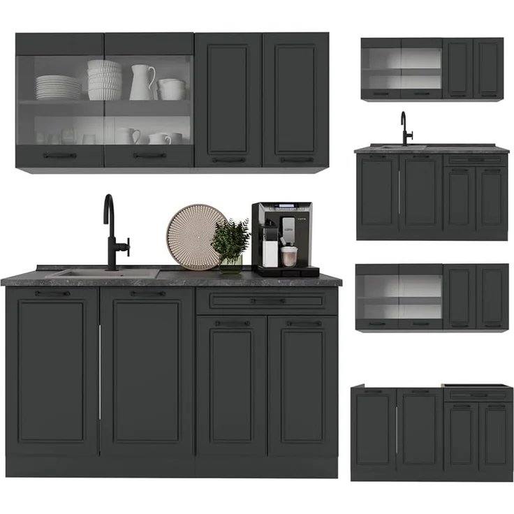 Singleküche R-Line Anthrazit Landhaus/Anthrazit 140 cm , AP Anthrazit Vicco – Bild 7